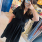 Black Cinched Waist Midi Dress