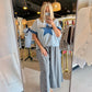 Navy Gingham Wide Leg Pants