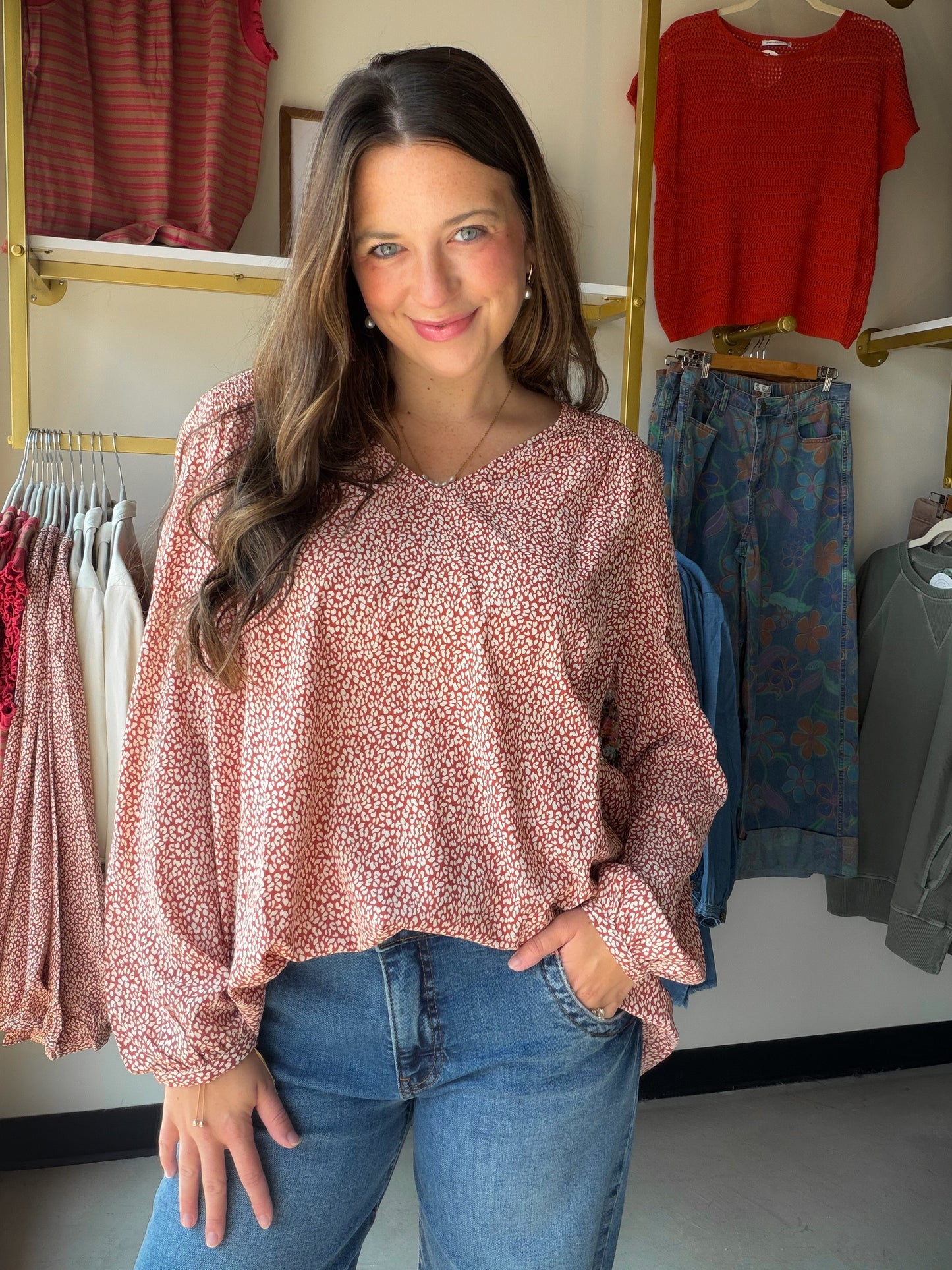Brick & Ivory Smocked Blouse