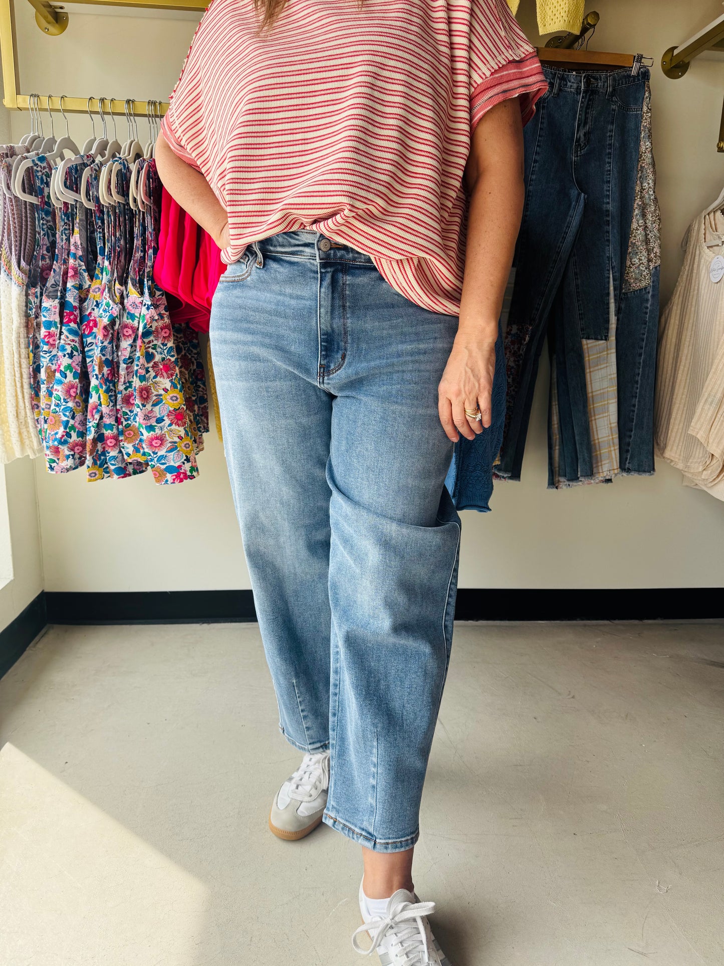 High-Waisted Light Wash Barrel