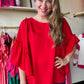 Blaine Ruffle Sleeve Top - Red