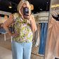 Olive Floral Flutter Sleeve Blouse