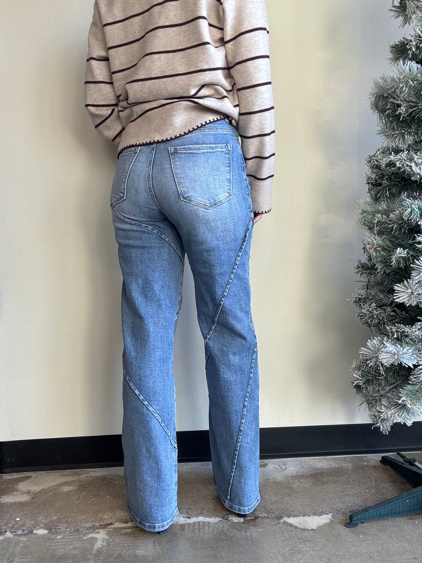 Decorative Seam Wide Leg Denim