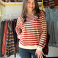 Rust Stripe Wide Neck Brushed Top