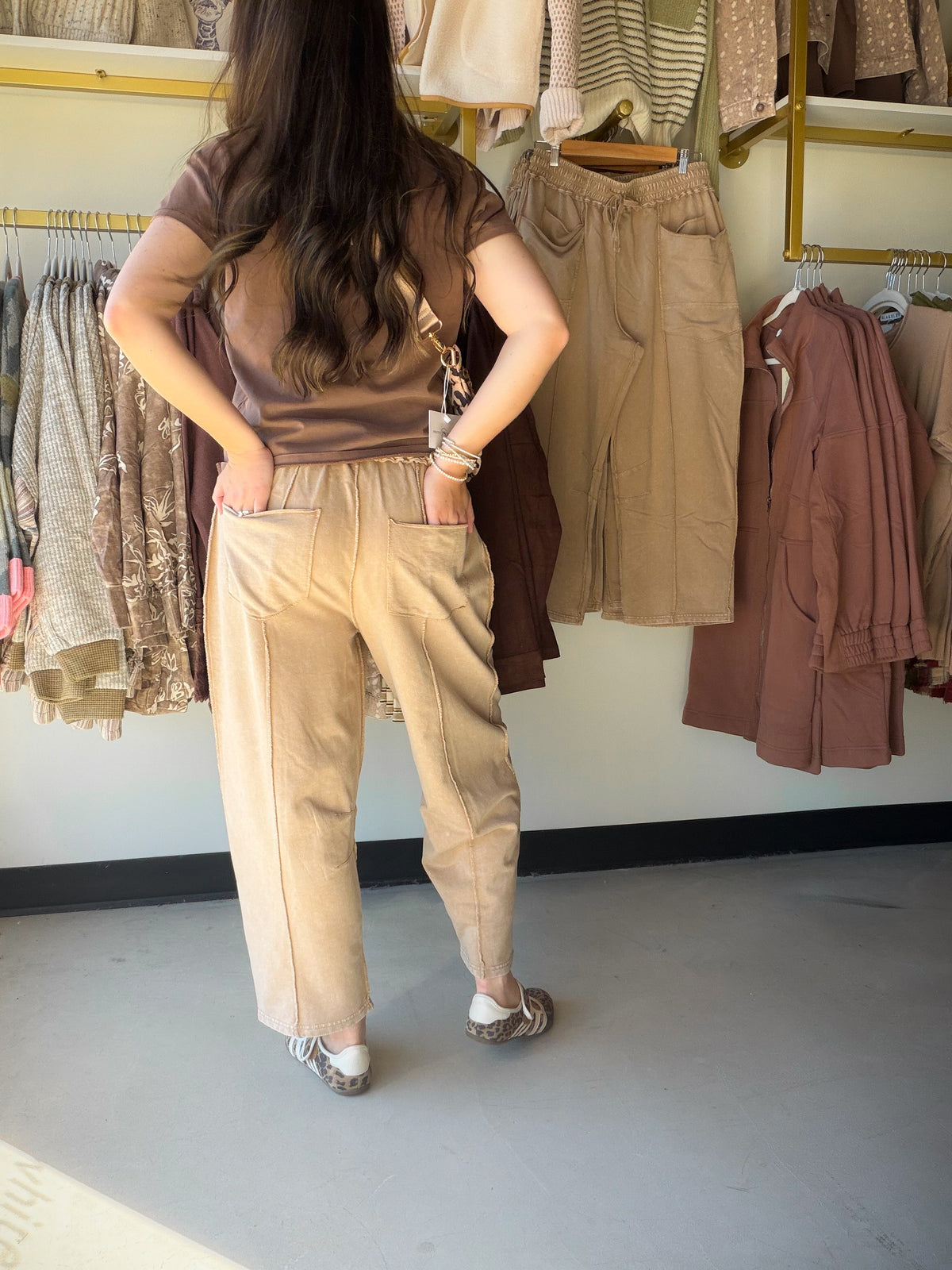 Taupe Terry Knit Barrel Pants