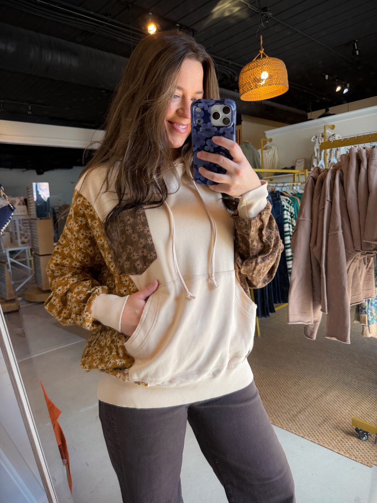 Mustard Sides Floral Accent Hoodie