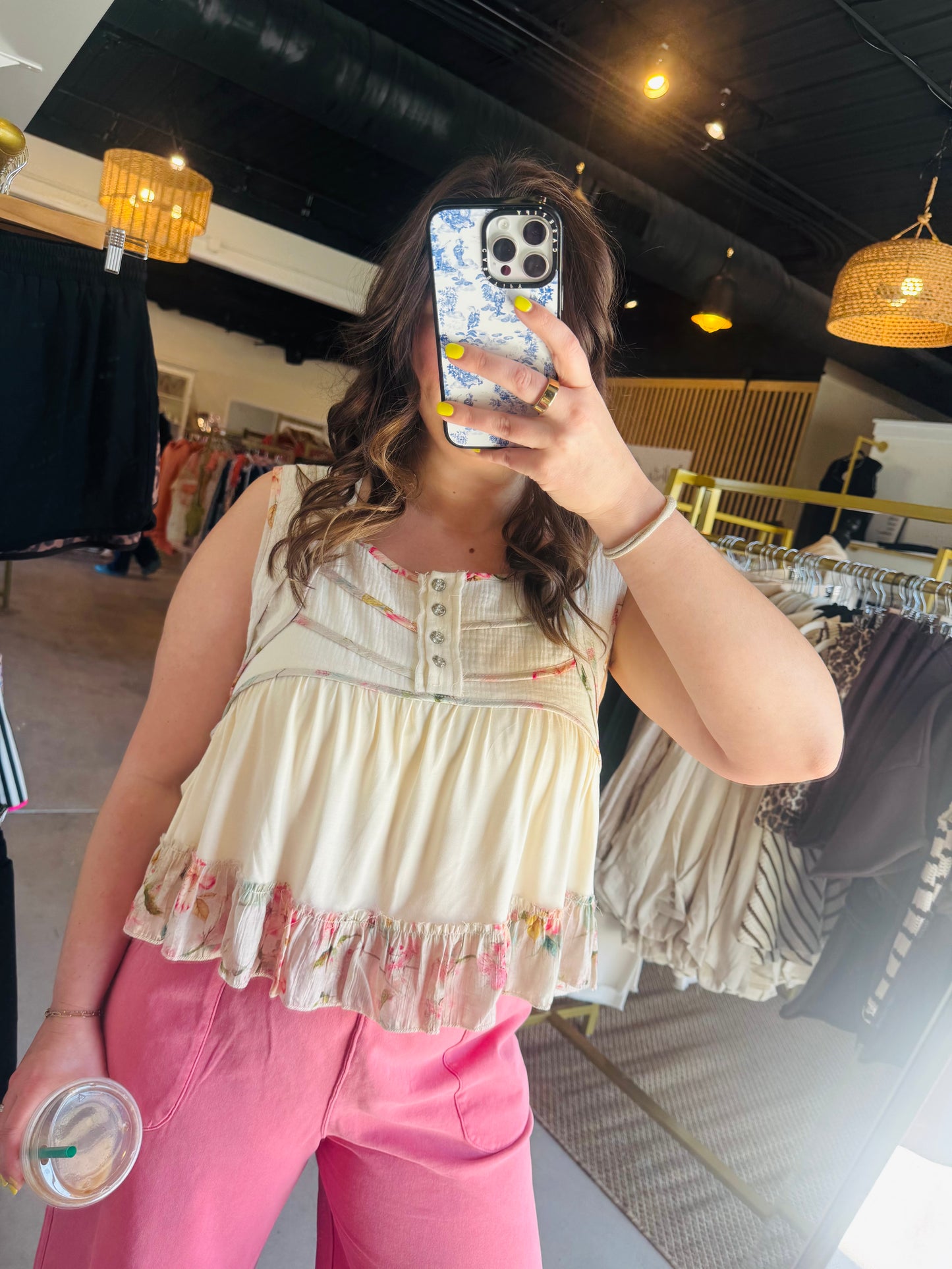 Natural Floral Babydoll Tank