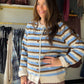 Brown & Blue Striped Button Cardi