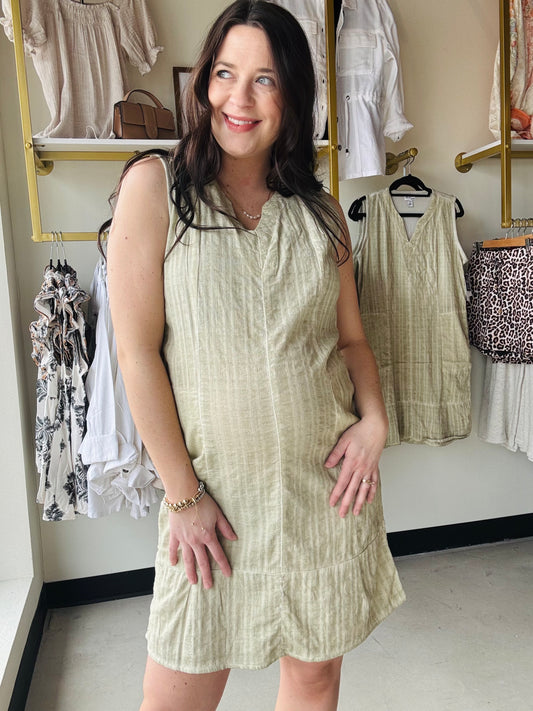 Natural Sage Sleeveless Midi Dress