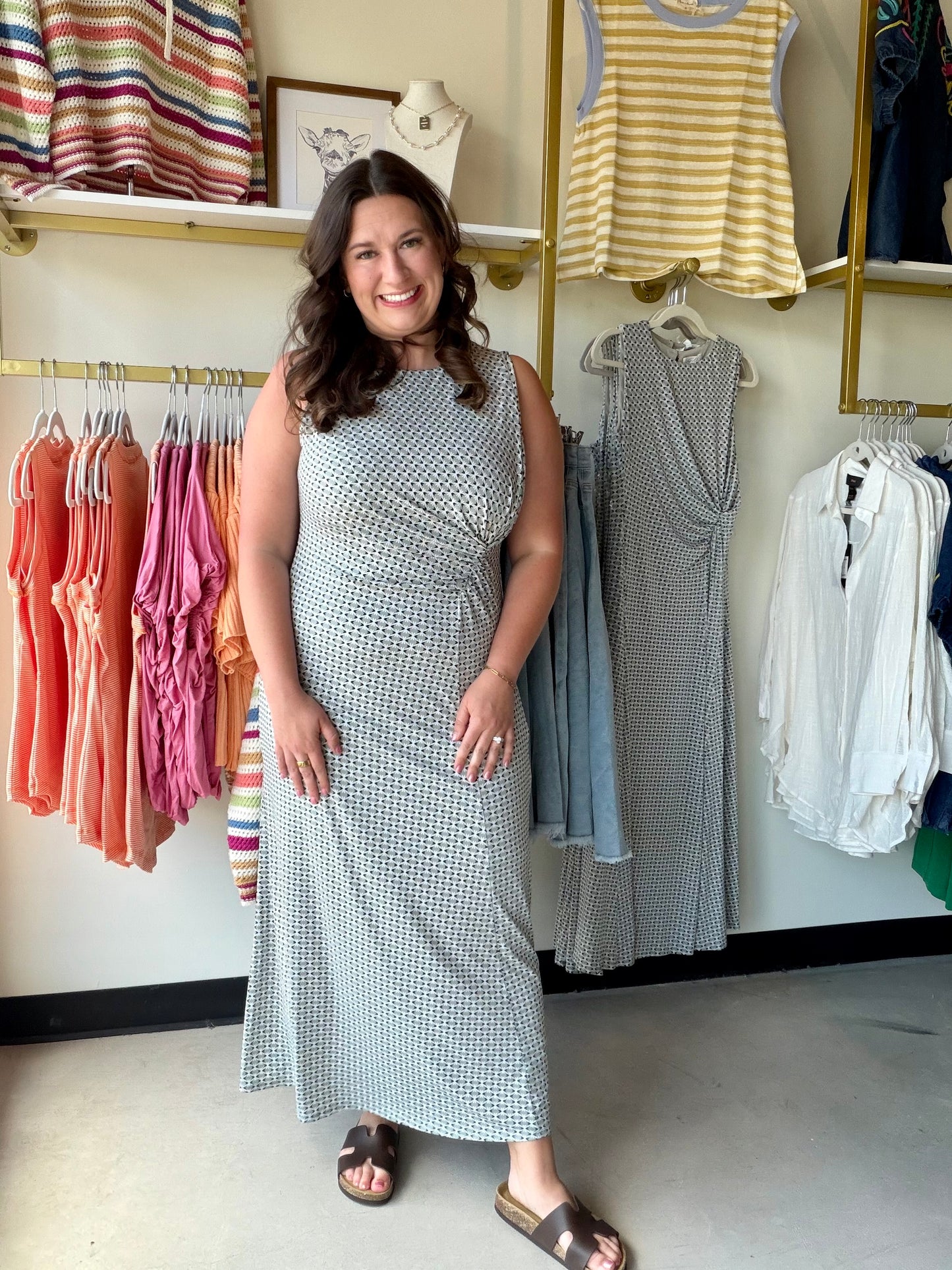 Sage Geometric Side Knot Dress
