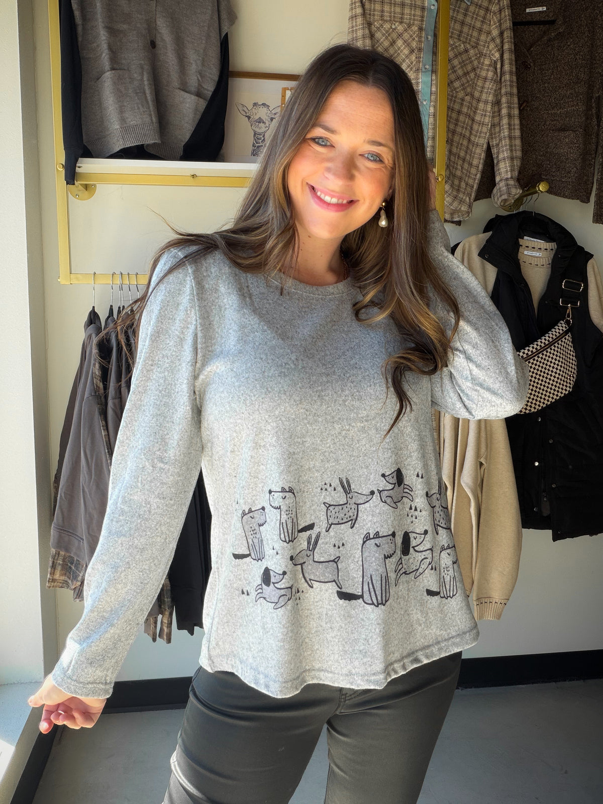 Grey Dog Sketch Long Sleeve