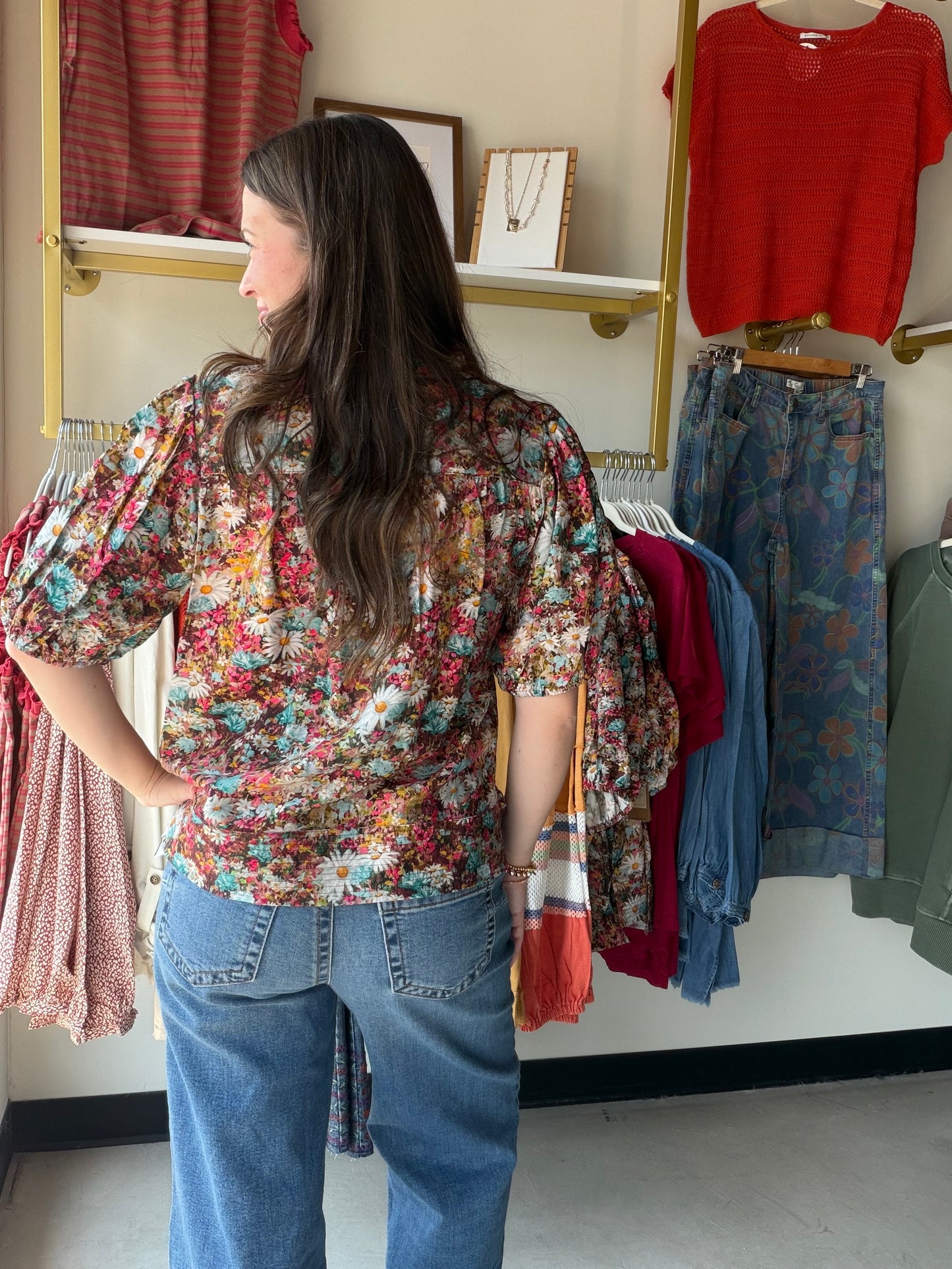 Split Neck Daisy Print Popover