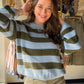 Olive & Blue Stripe Crewneck Sweater