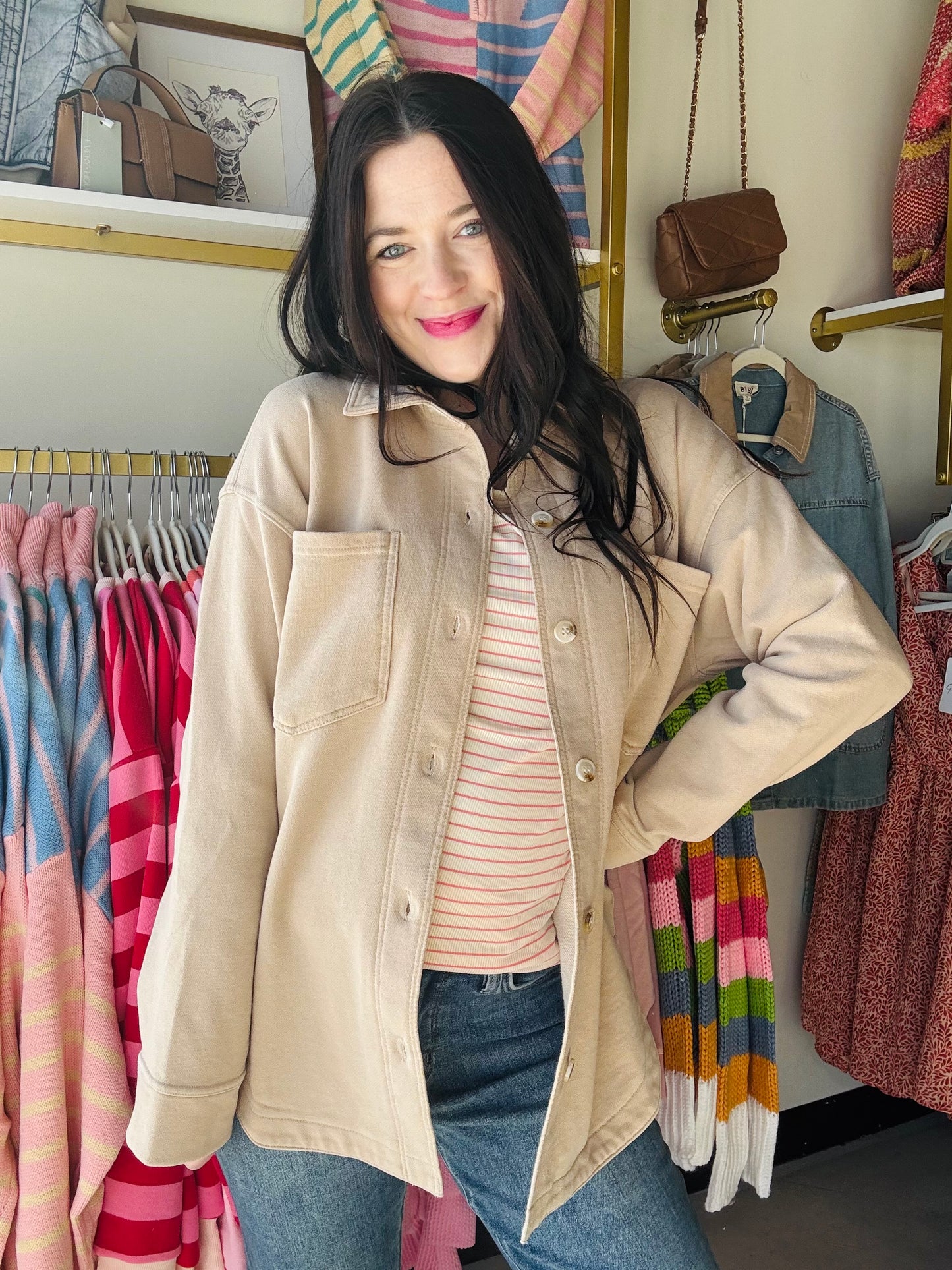 Khaki Distressed Button Down