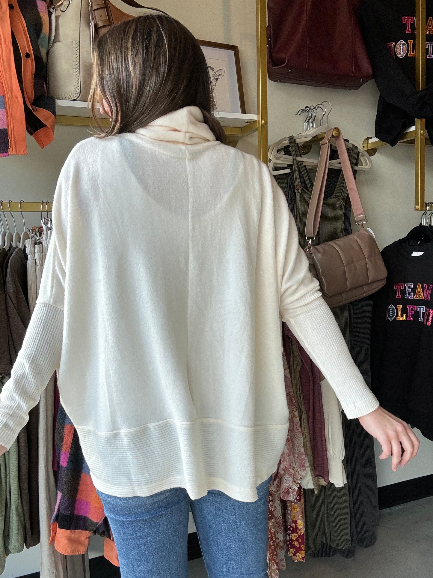 Cream Brushed Hacci Turtleneck