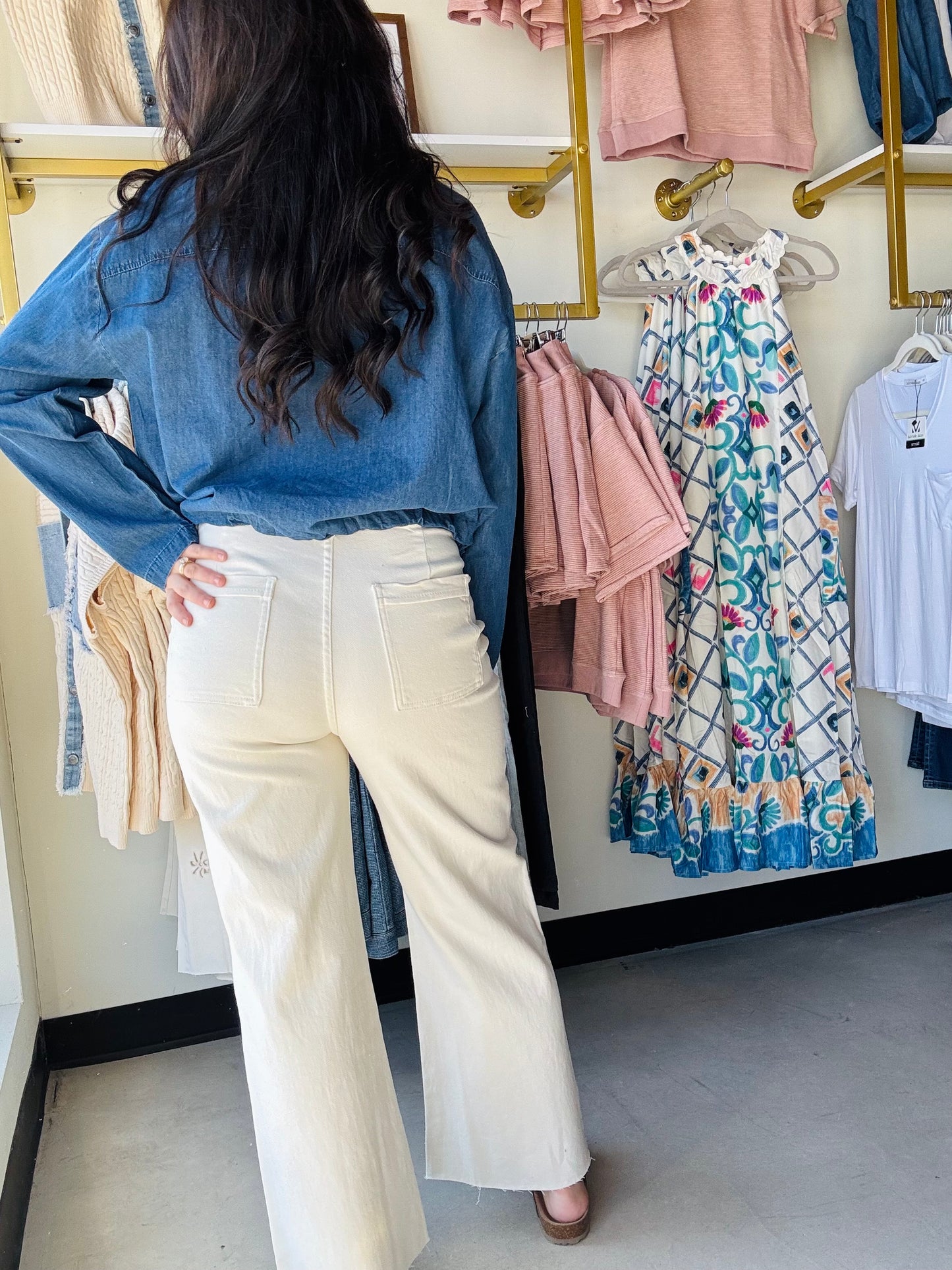 Cream Eyelet Detail Denim