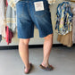 Wide-Leg Denim Bermuda Shorts - Dark Wash