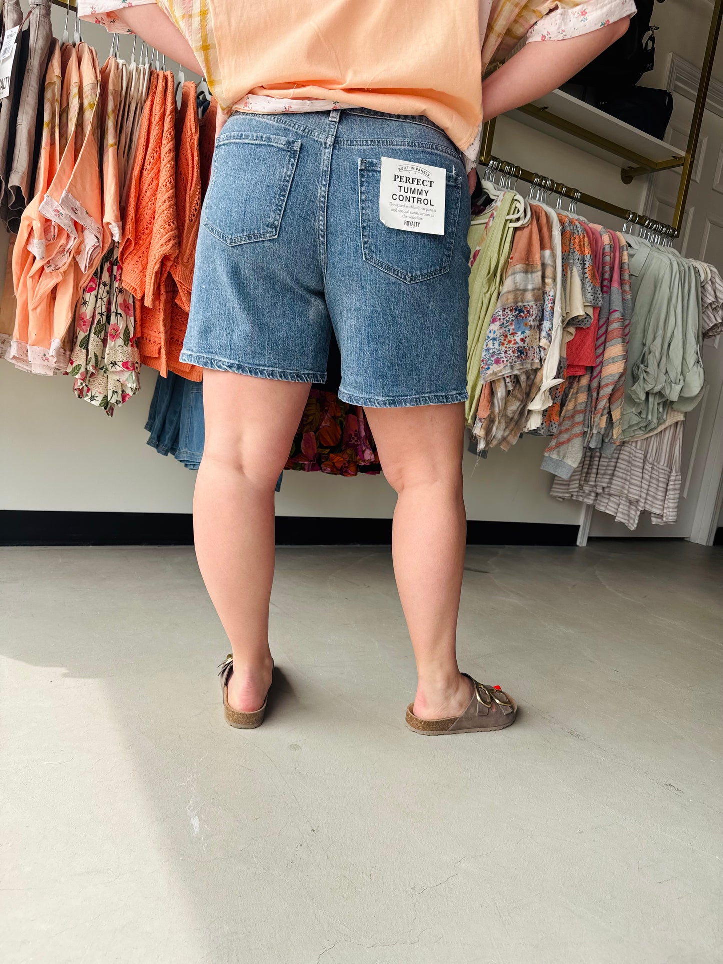 Medium Wash Relaxed Front Tie Shorts
