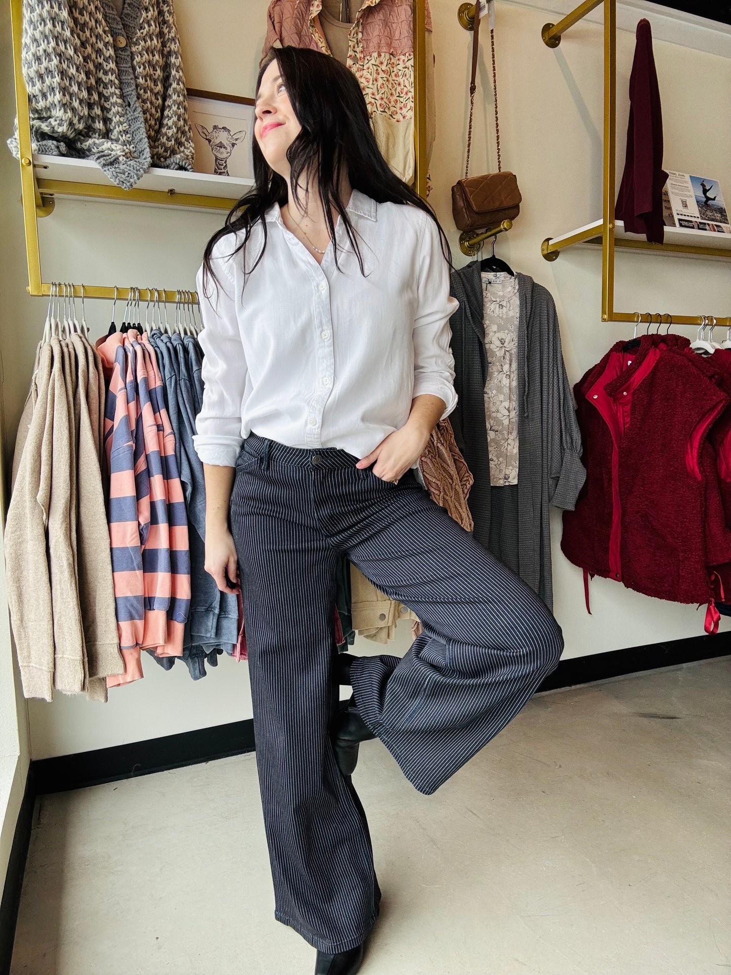 Wide Leg Pin Stripe Jeans