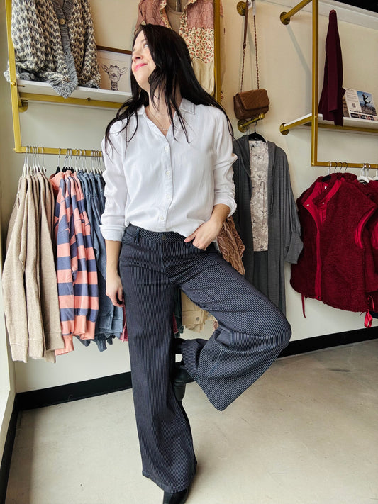 Wide Leg Pin Stripe Jeans