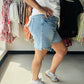 Light Wash Relaxed Front Tie Shorts