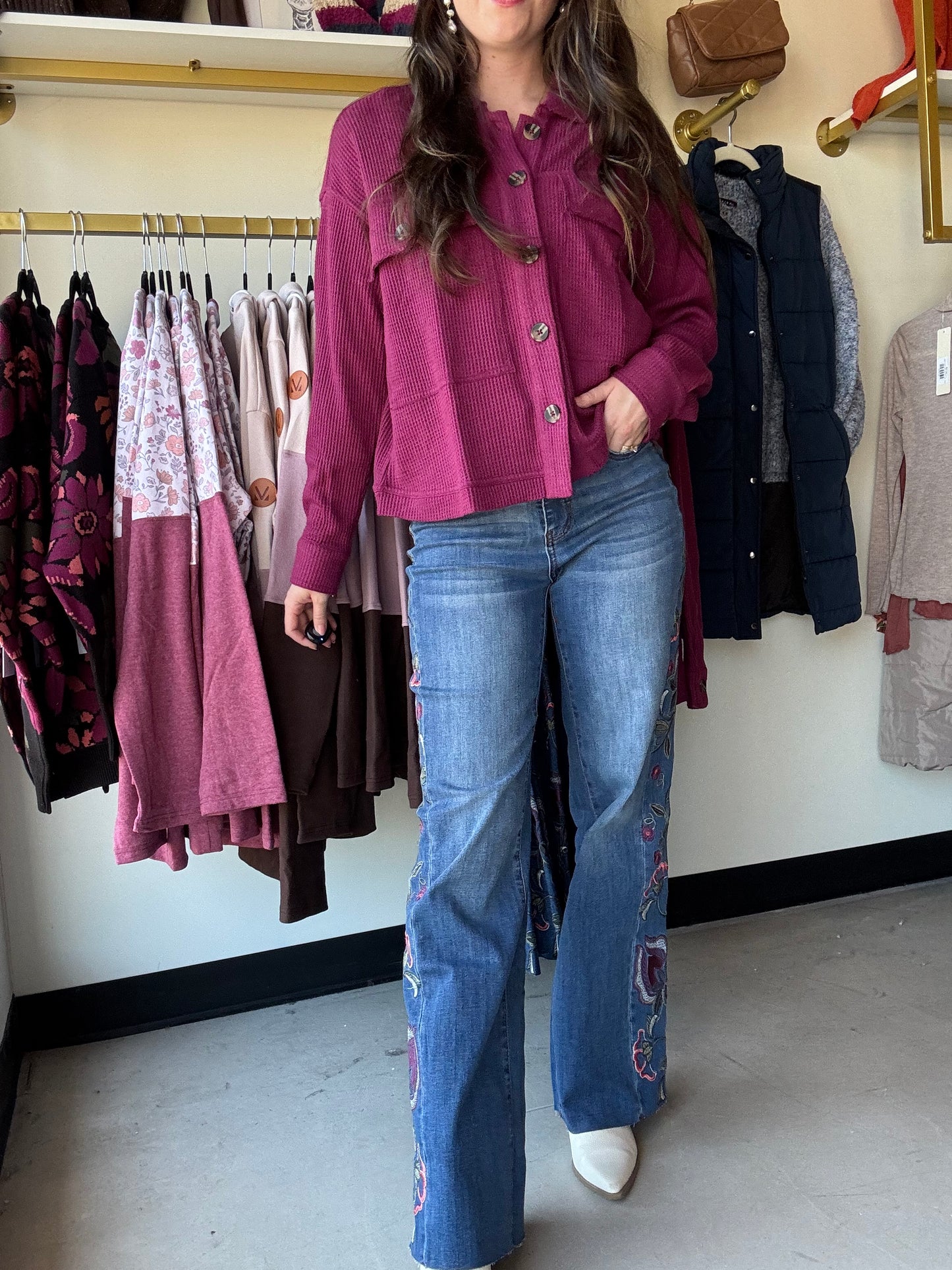 Brooke Embroidered Wide Leg Jeans
