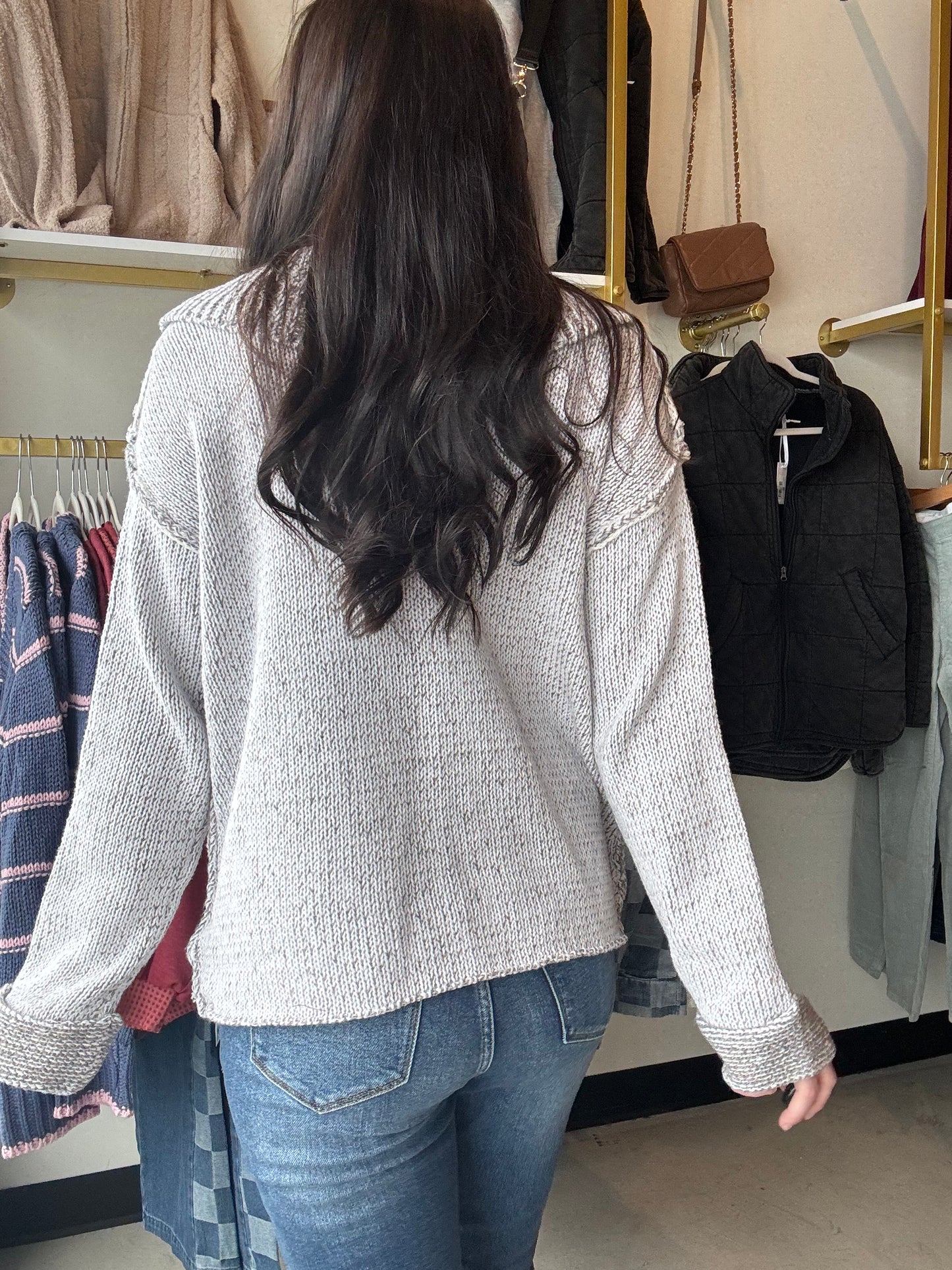Heather Grey Reverse Seam Cardigan