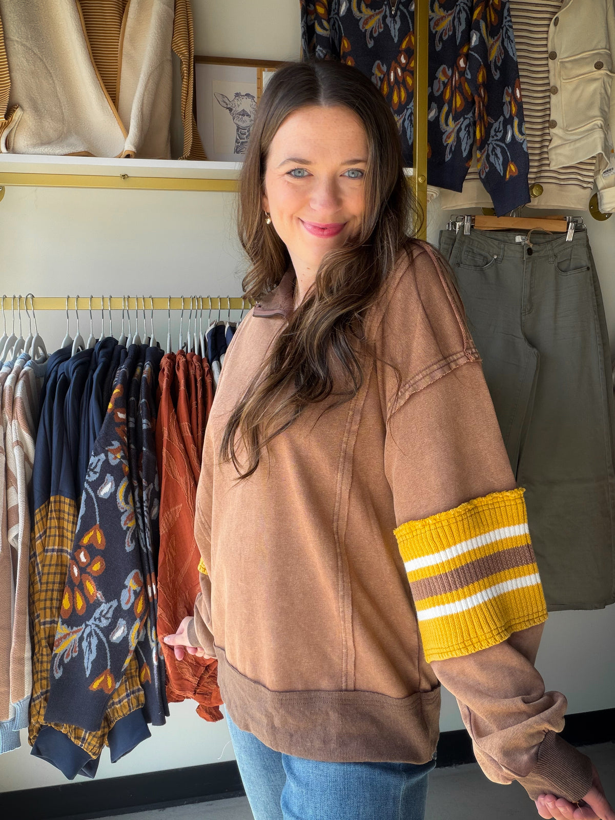 Mocha Accent Sleeve Half Zip