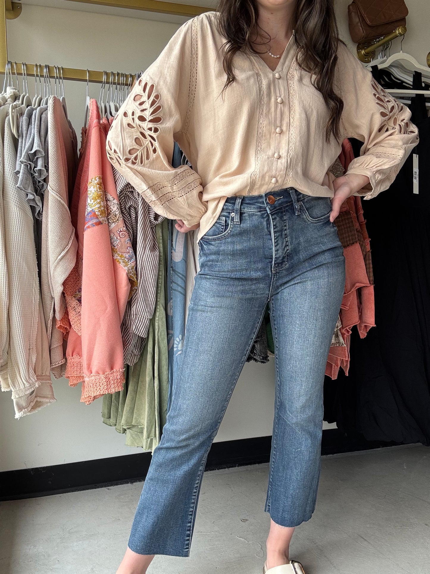 Mini Mia 1 Button Cropped Denim- RFM