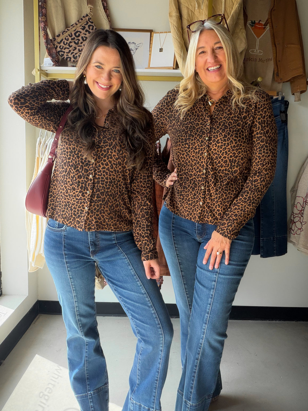 Animal Print Snap Front Knit Top