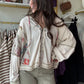 Almond Mixed Fabric Zip Up