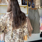Ecru Abstract Smocked Neck Top