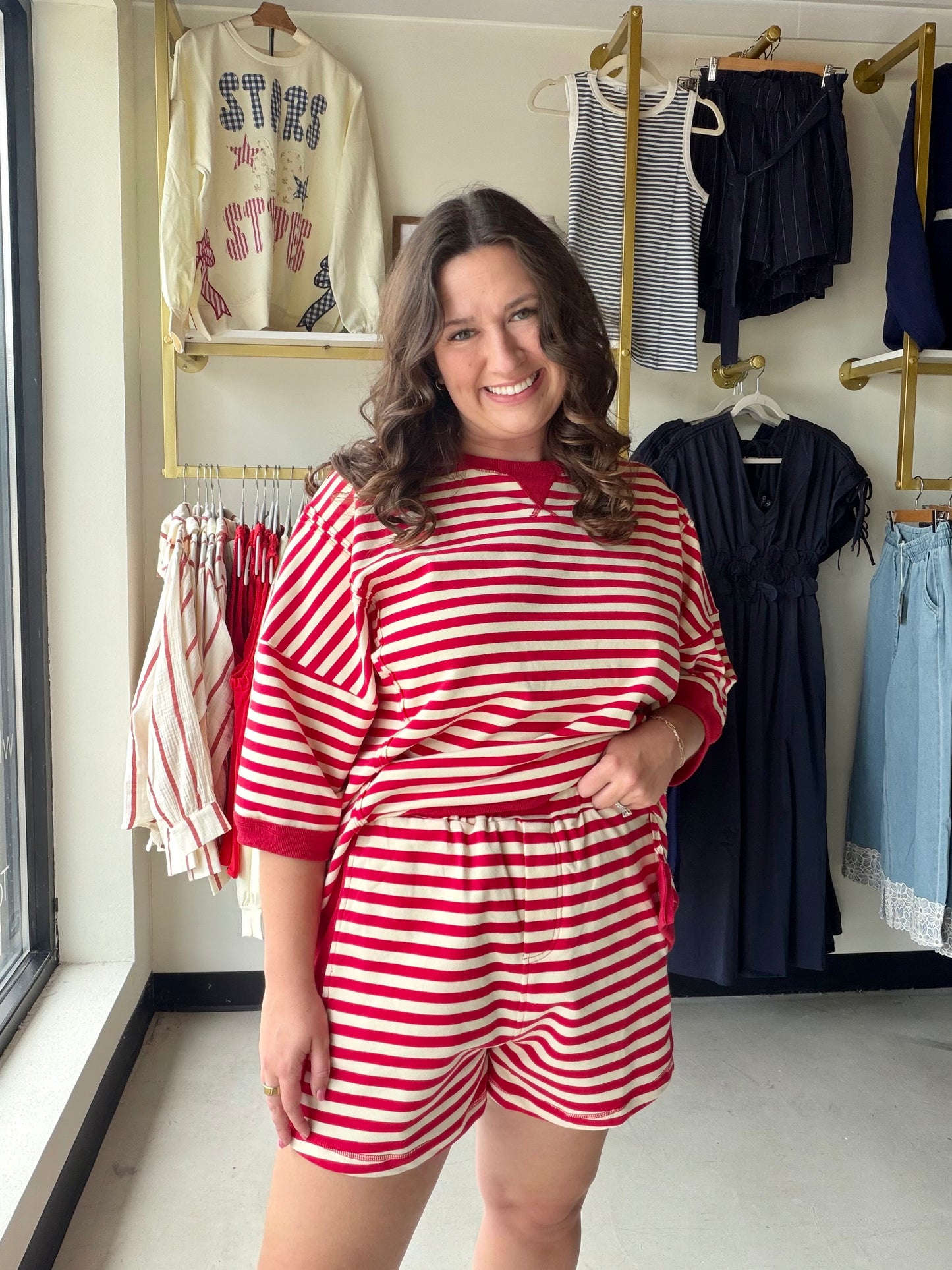 Red Stripe Oversized Lounge Set