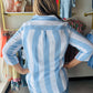 Blue Vertical Stripe Gauze Top