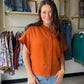 Rust Button Trapunto Stitch Top