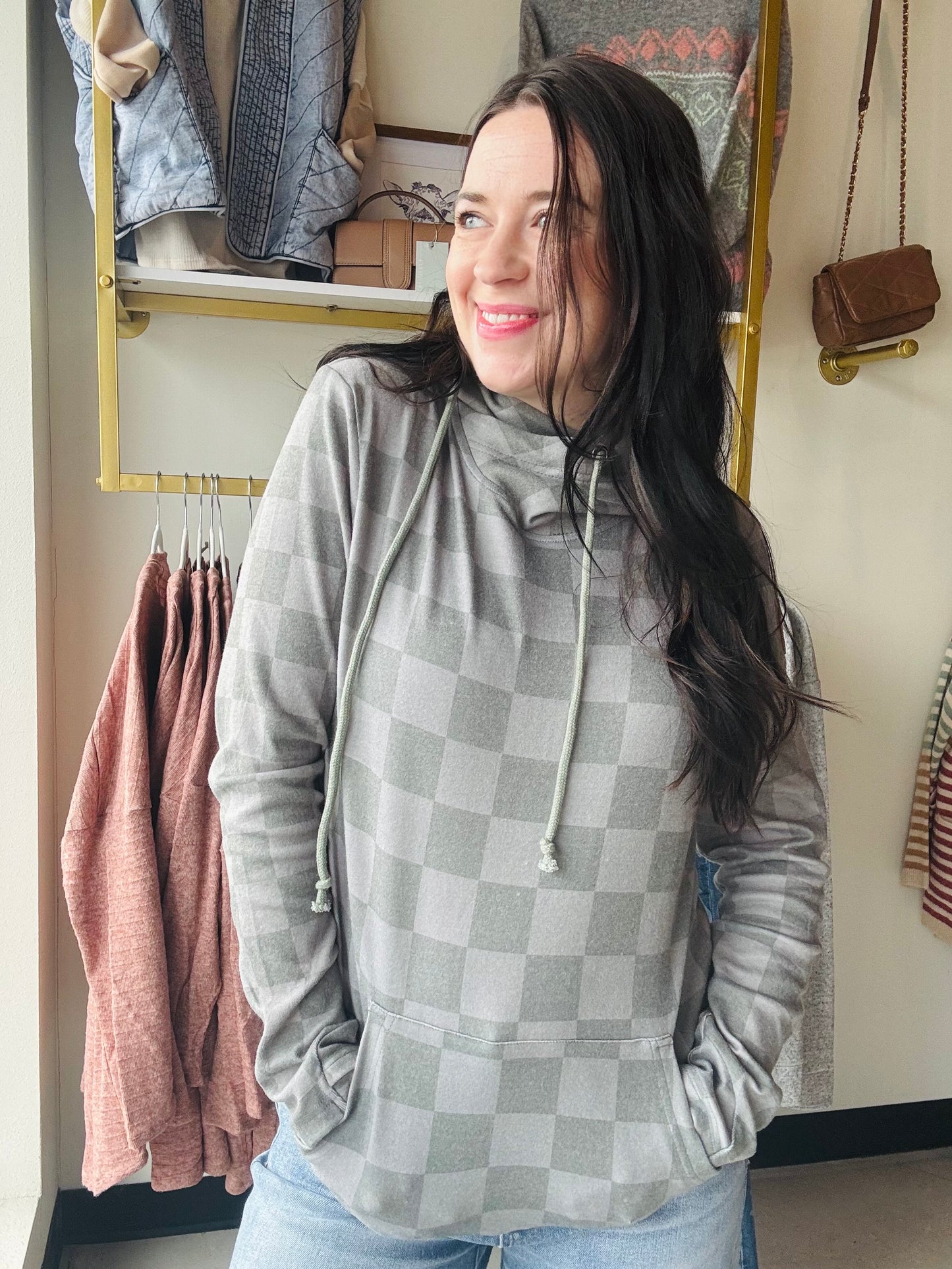 Olive Check Ashley Hoodie