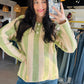 Light Olive Striped Button Sweater