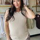Beige High Neck Waffle Tank