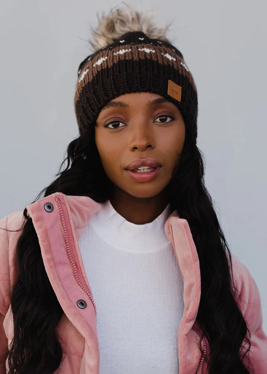 Dark Brown Patterned Knit Hat