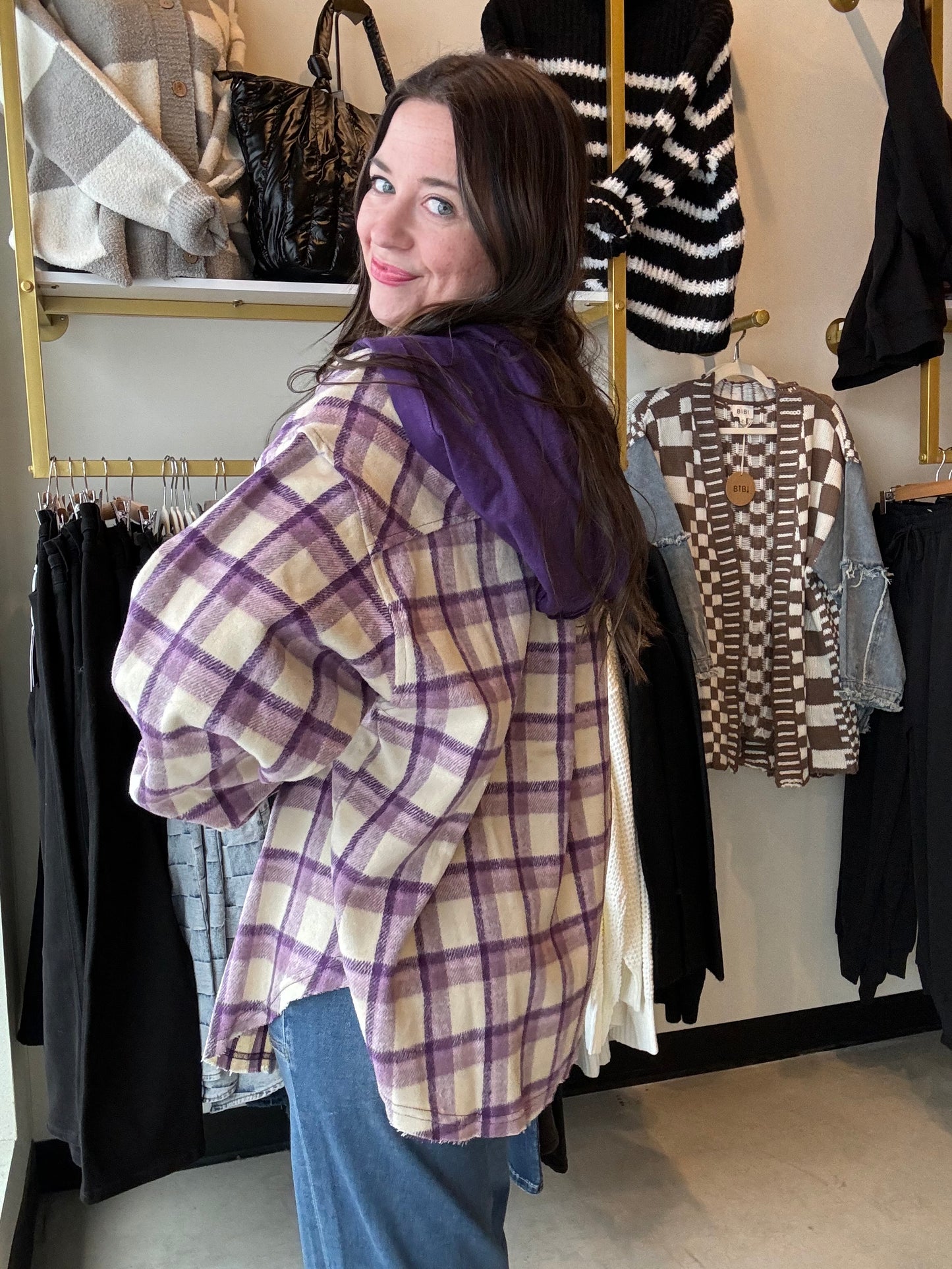 Purple Plaid Hooded Shacket