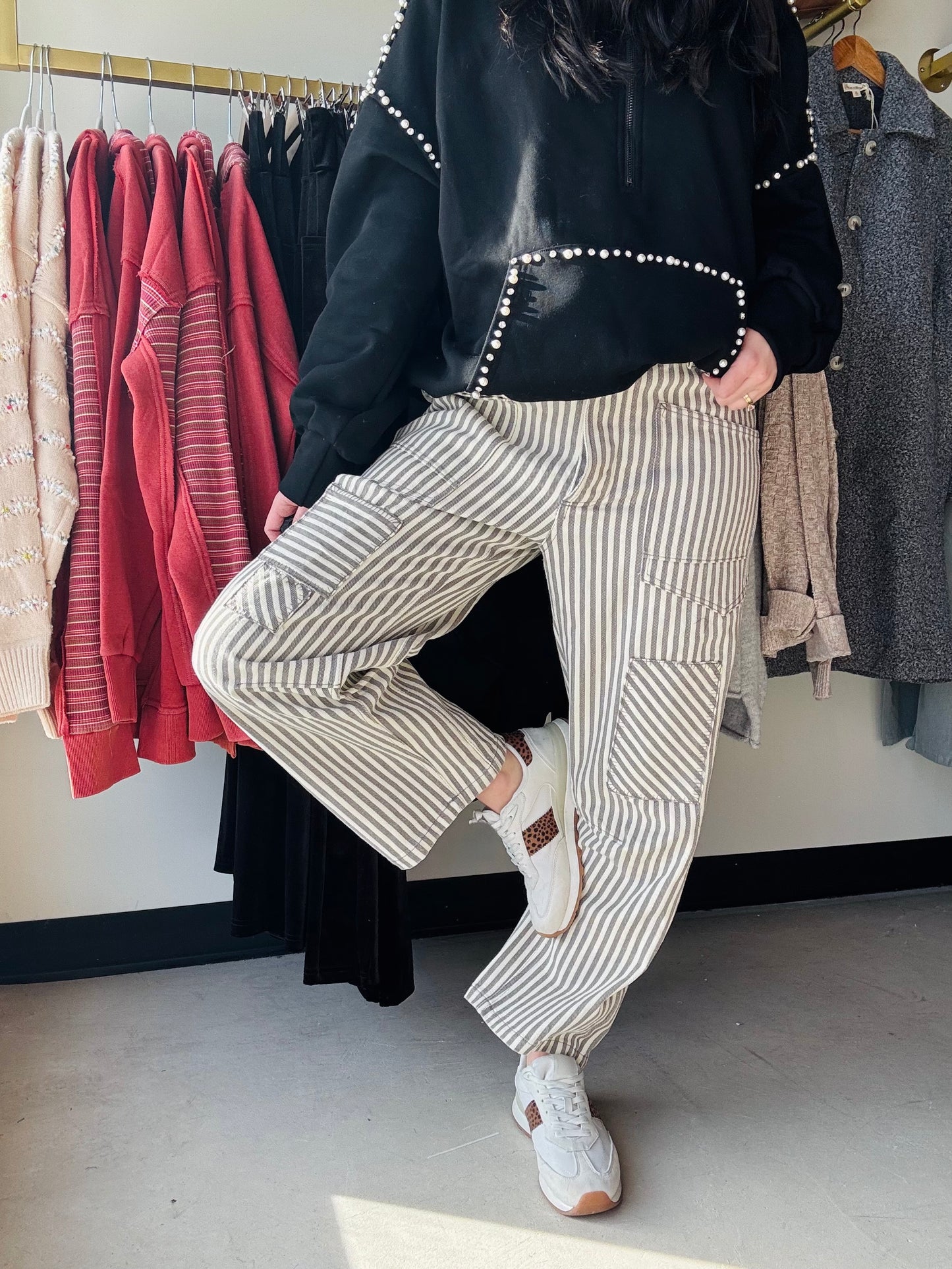 Grey & White Twill Barrel Pants