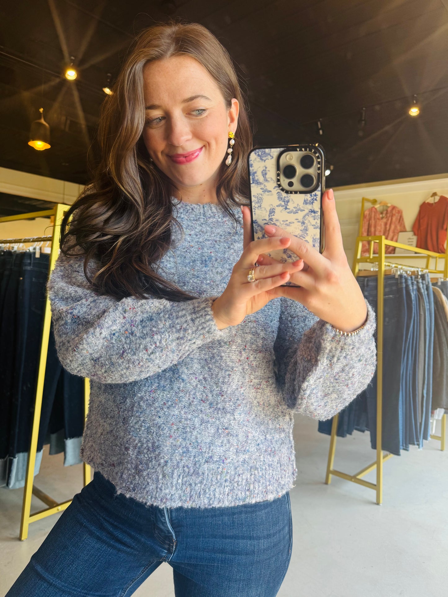 Marine Boucle Crewneck Sweater