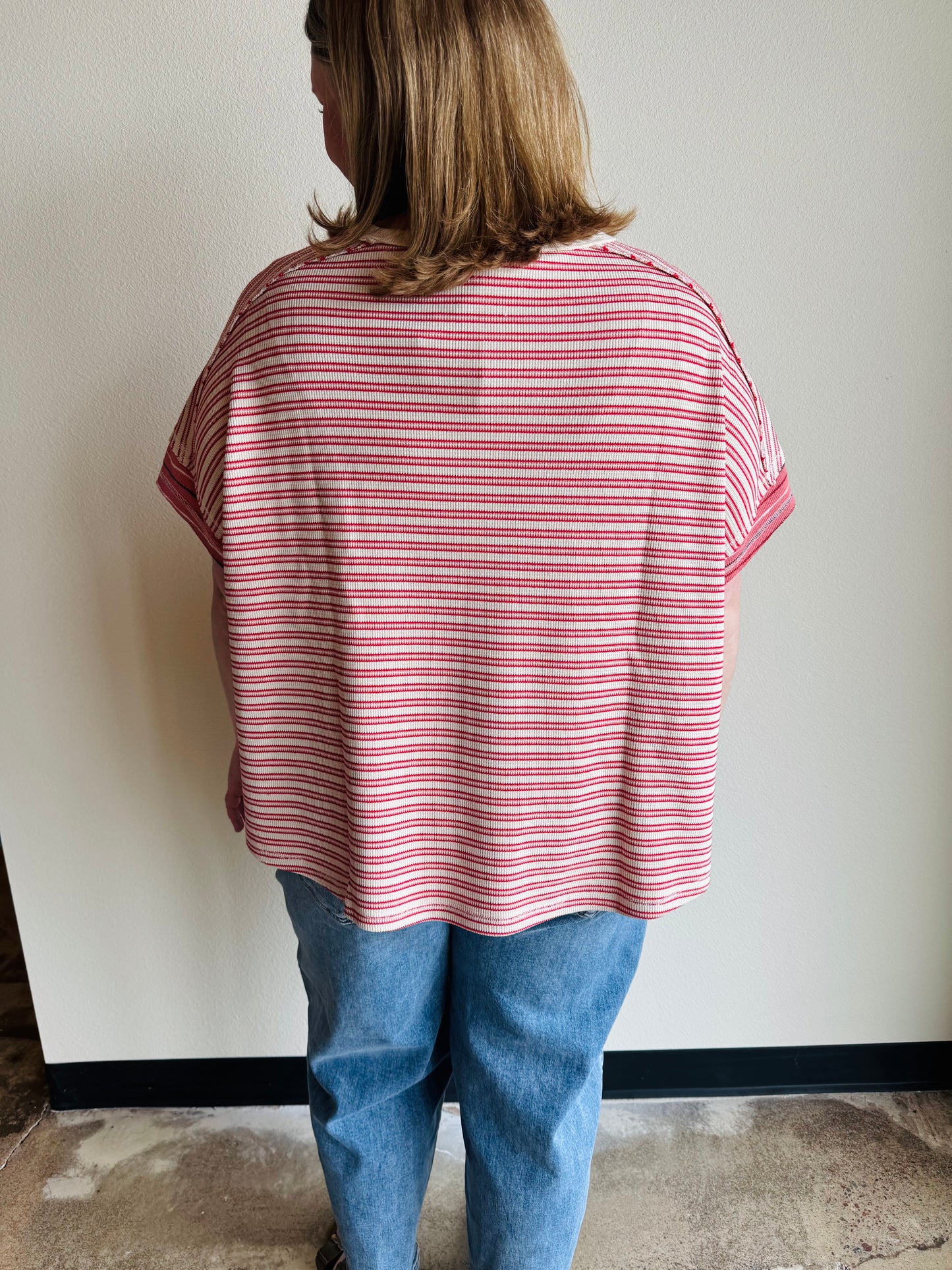 Oatmeal Pink Striped Oversized Top
