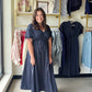 Navy Floral Appliqué Maxi Dress