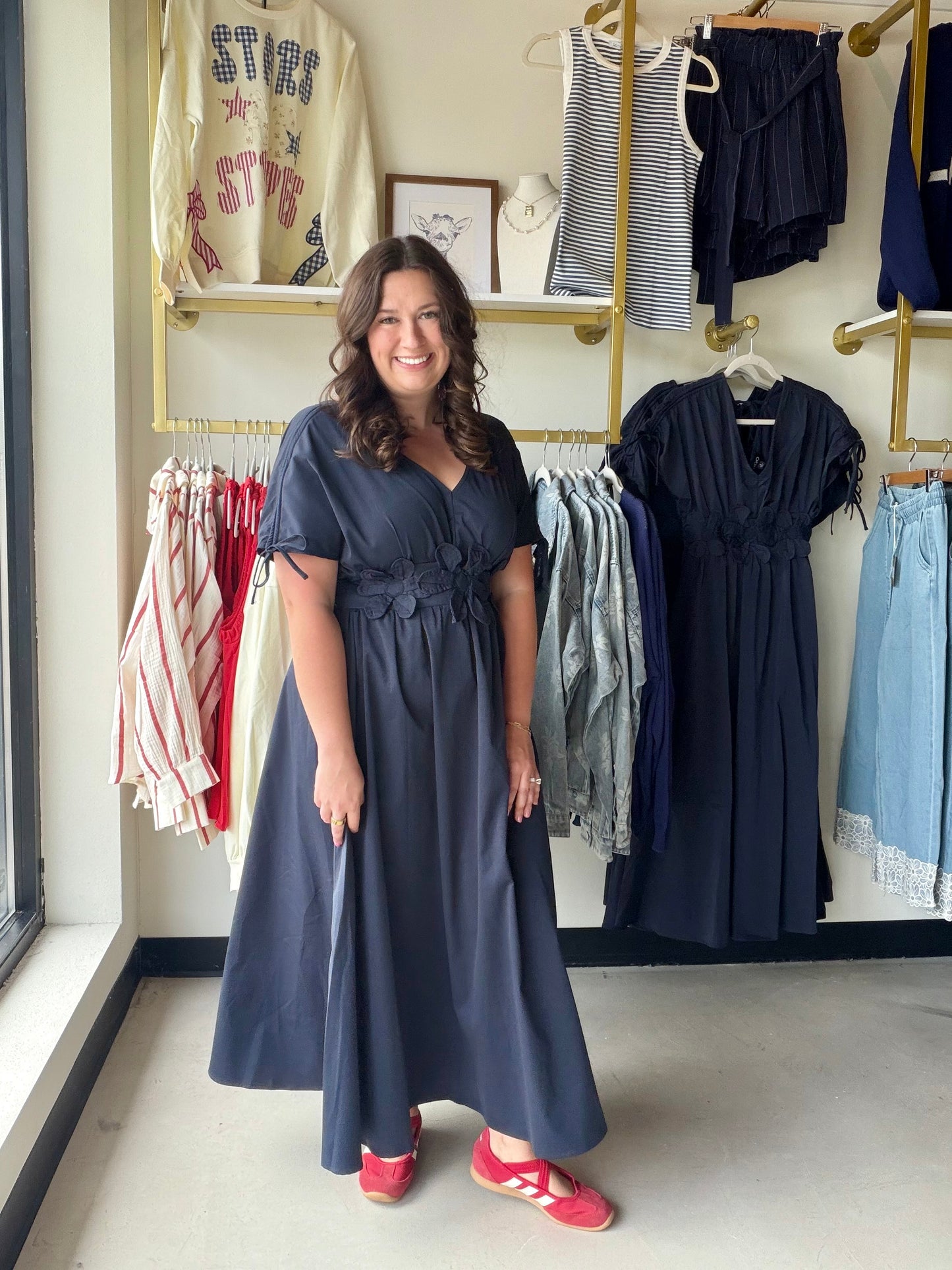 Navy Floral Appliqué Maxi Dress