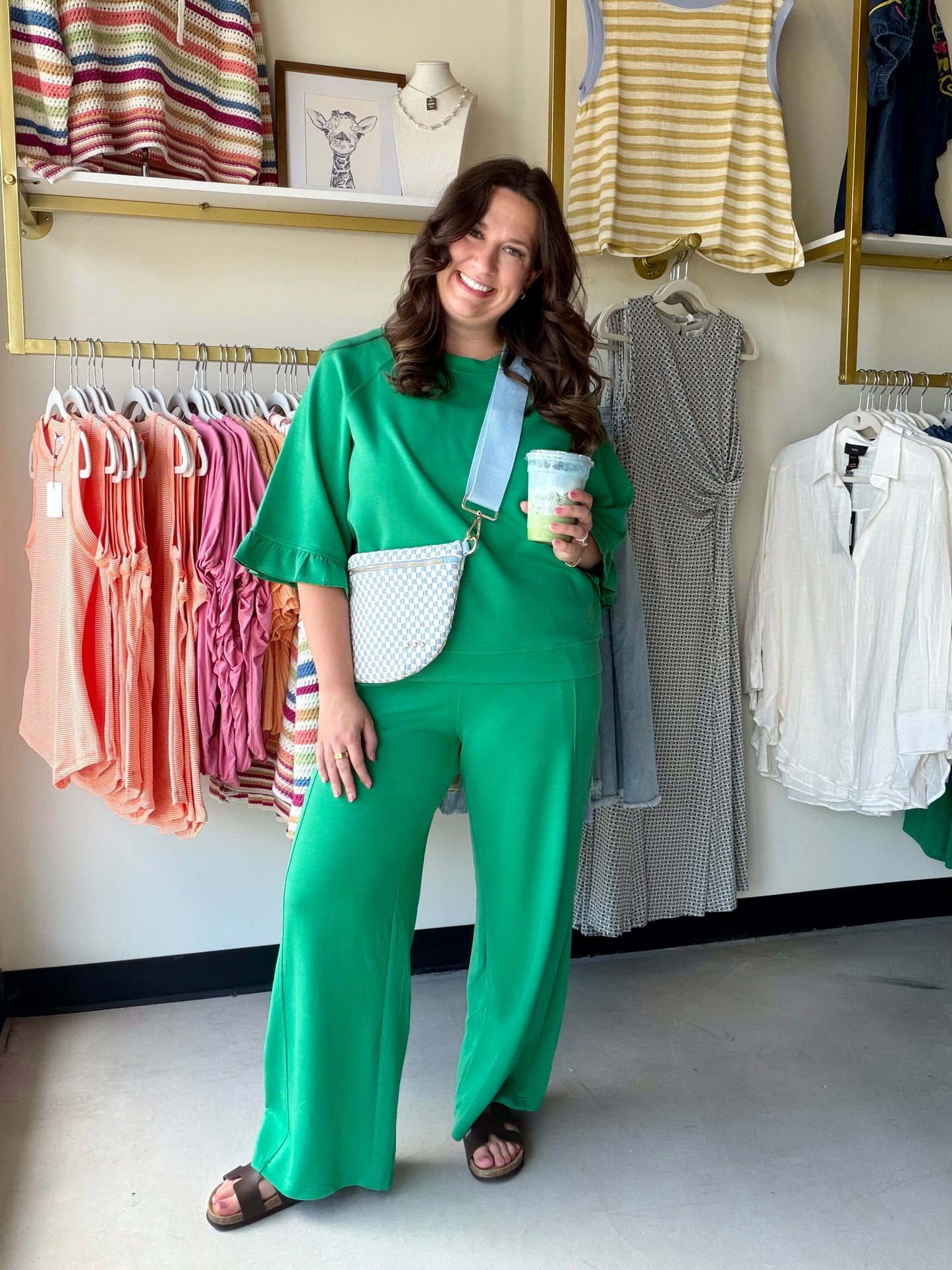Green Luxeknit Ruffle Sleeve Top