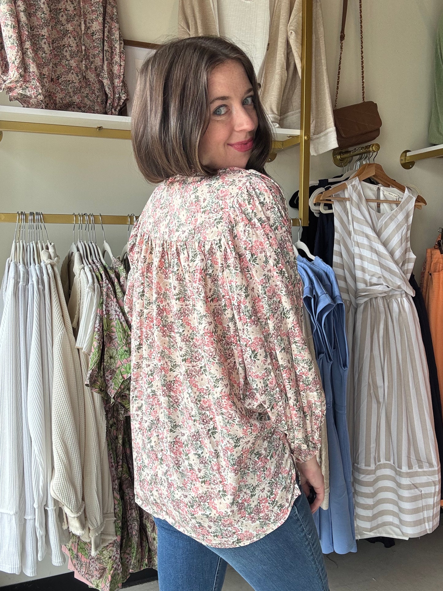Slate Rose Floral Blouse