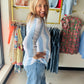 Blue Vertical Stripe Gauze Top