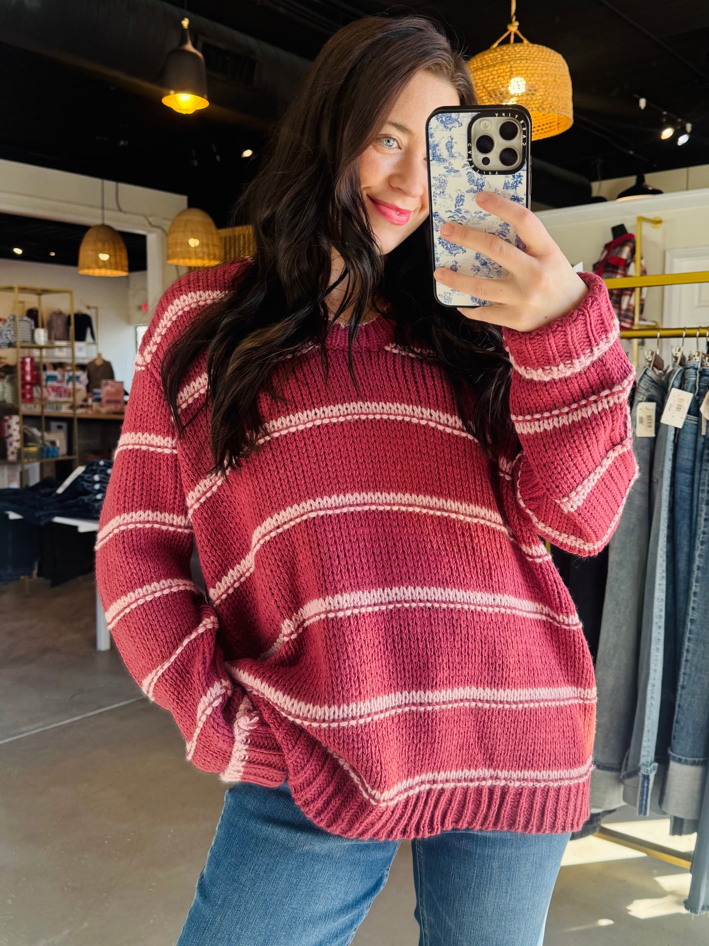 Marsala & Pink Stripe Sweater