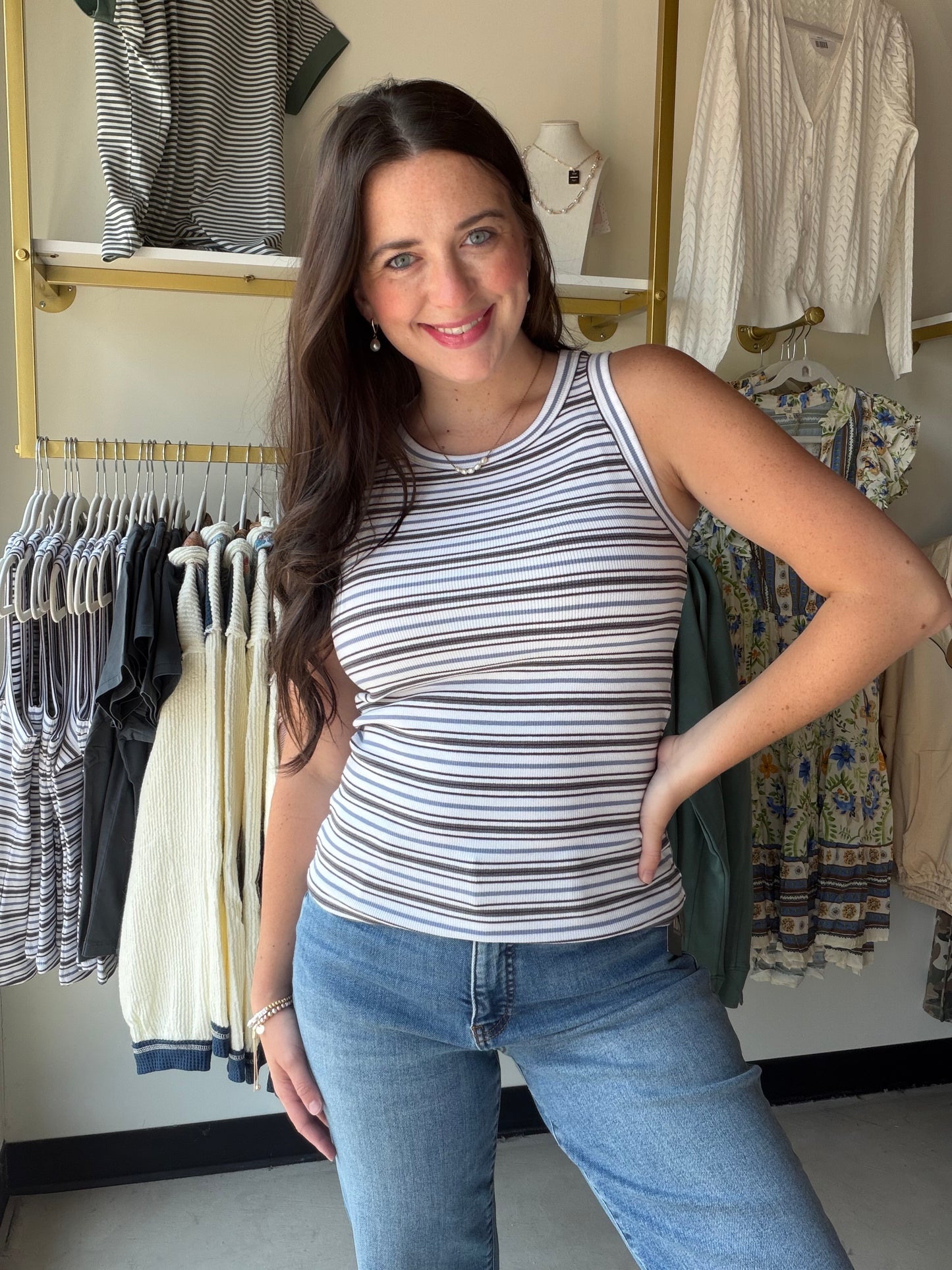 White Multi Stripe Edlin Tank